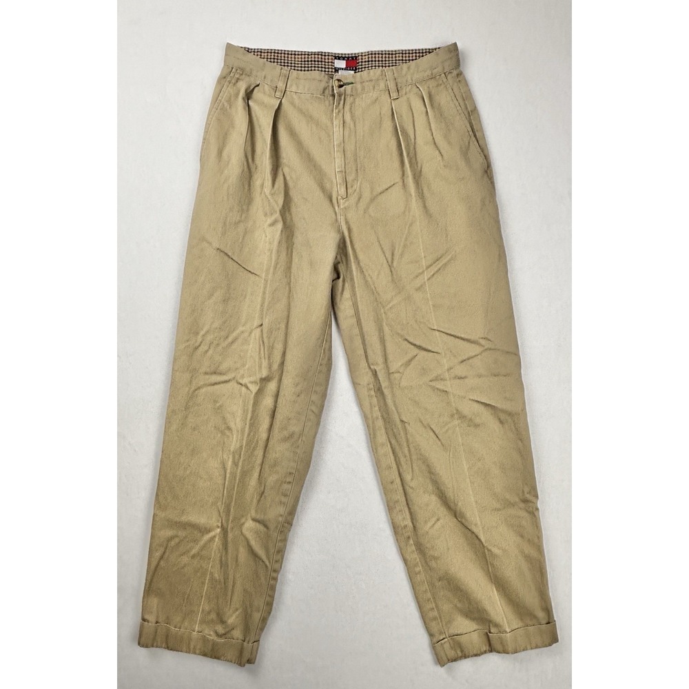 Tommy Hilfiger Vintage Khaki Pleated Chino Pants Tan Size 33x30